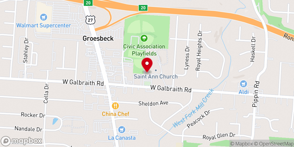 Map showing location of St Ann Church of Groesbeck