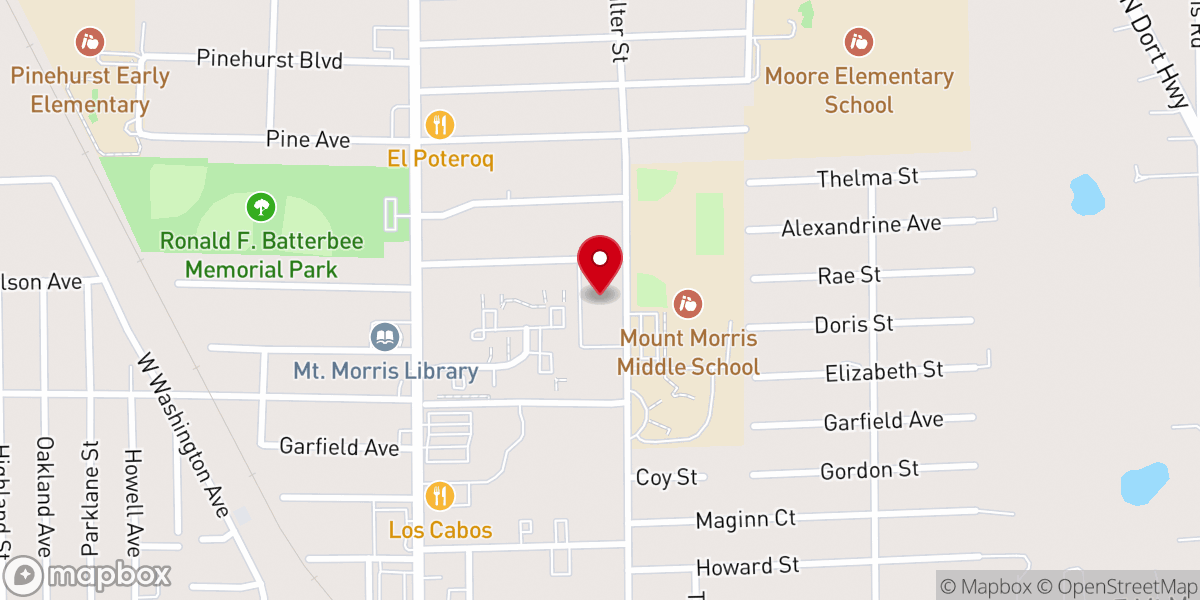 Map showing location of First Baptist Church-Mt Morris