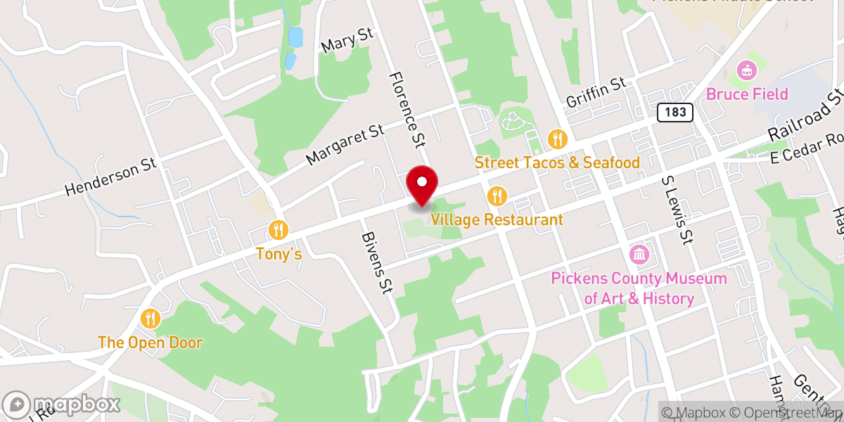 Map showing location of Pickens Presbyterian Church