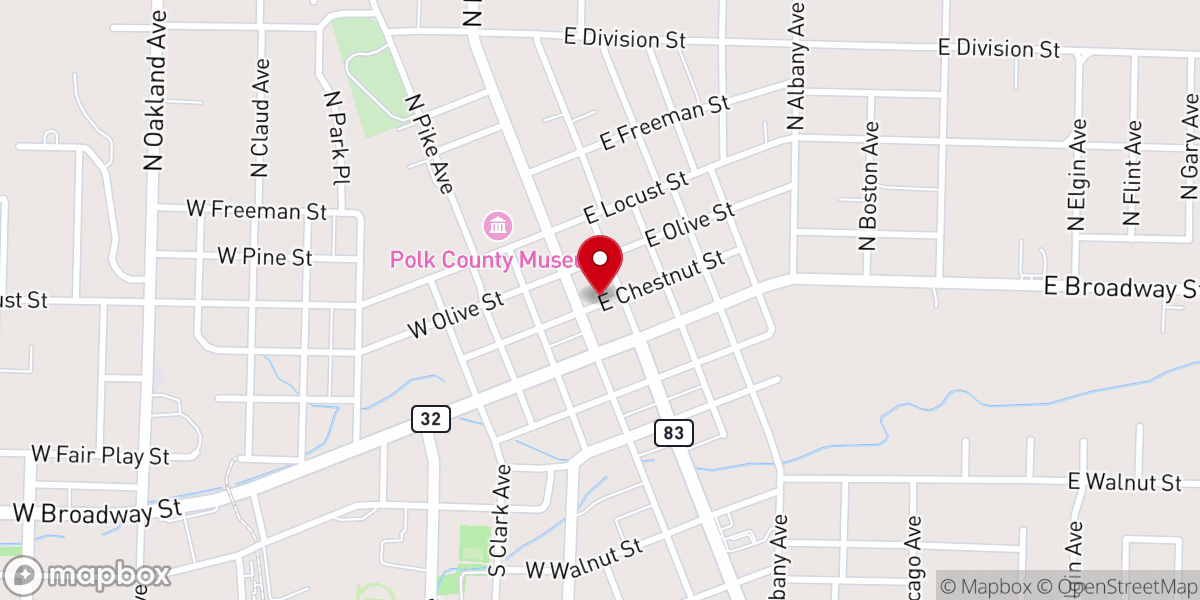 Map showing location of Esquire Theater of First Baptist Bolivar