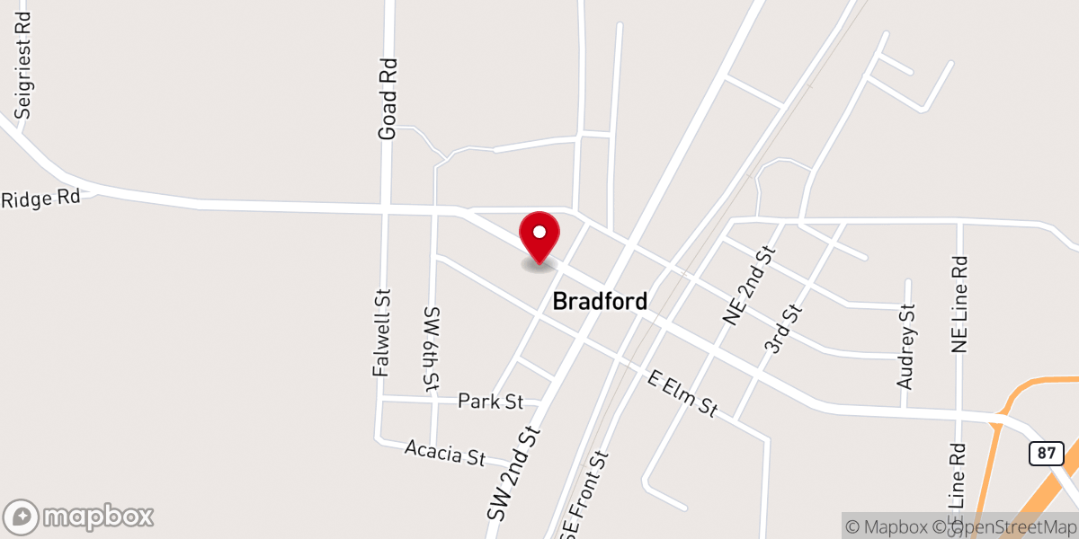 Map showing location of Bradford Baptist Church