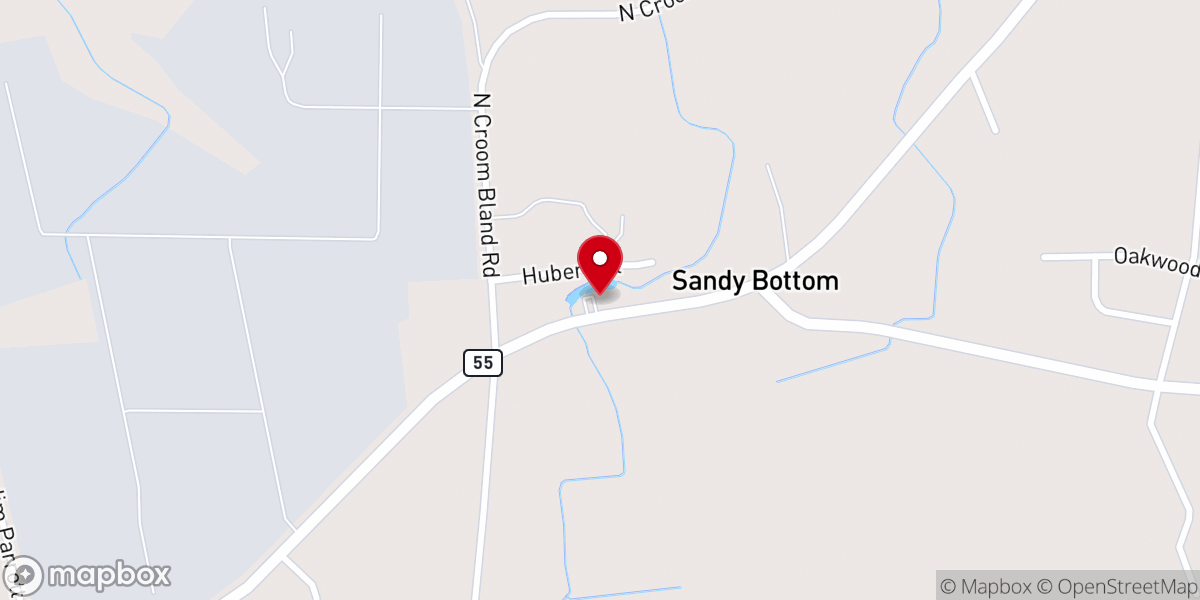 Map showing location of Sandy Bottom Baptist Church