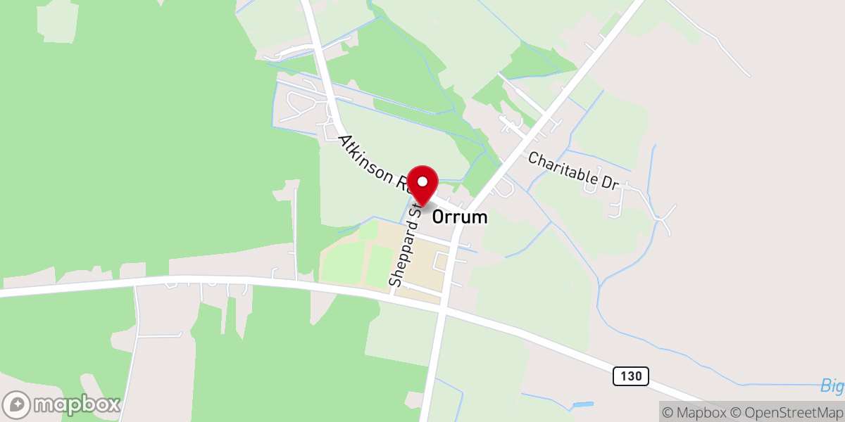 Map showing location of Orrum Baptist Church