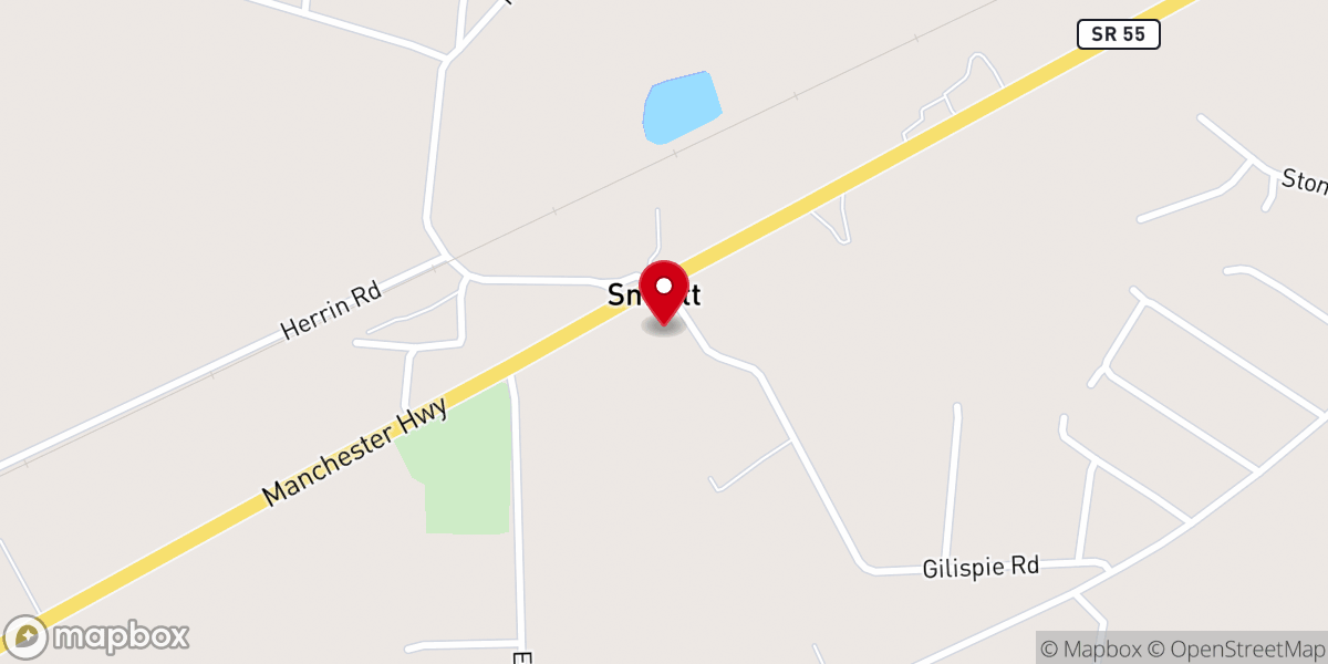 Map showing location of First Baptist Church of Smartt