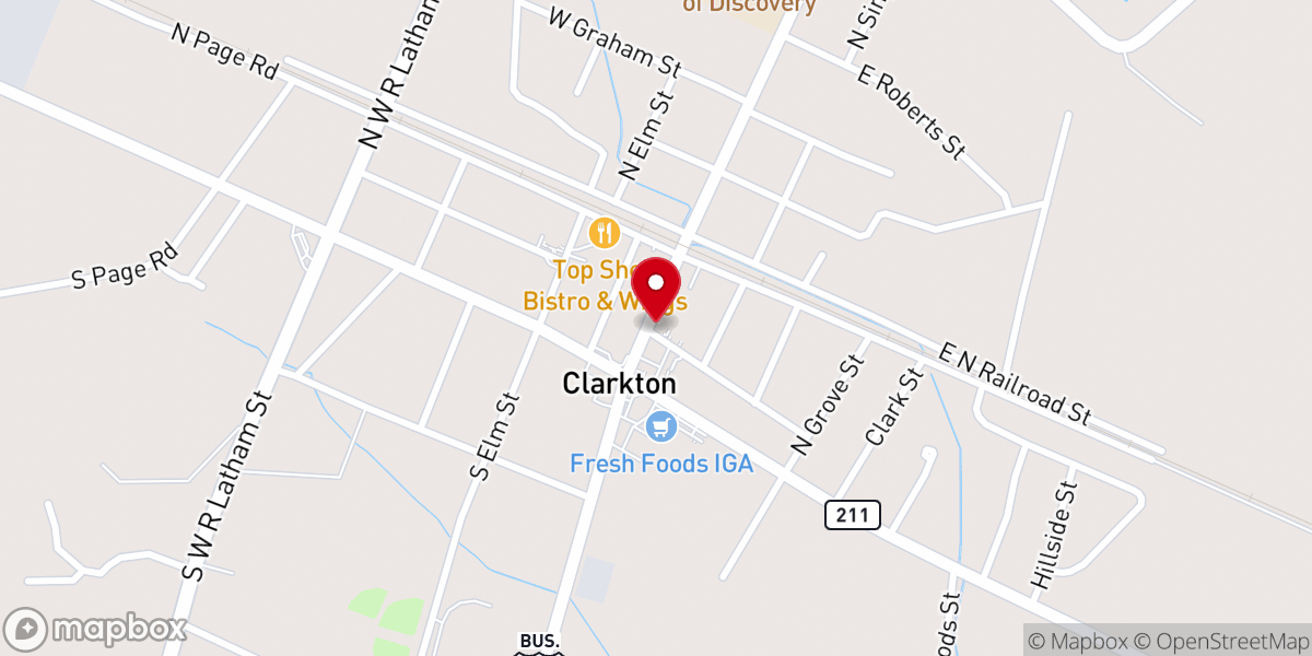 Map showing location of Clarkton Presbyterian Church