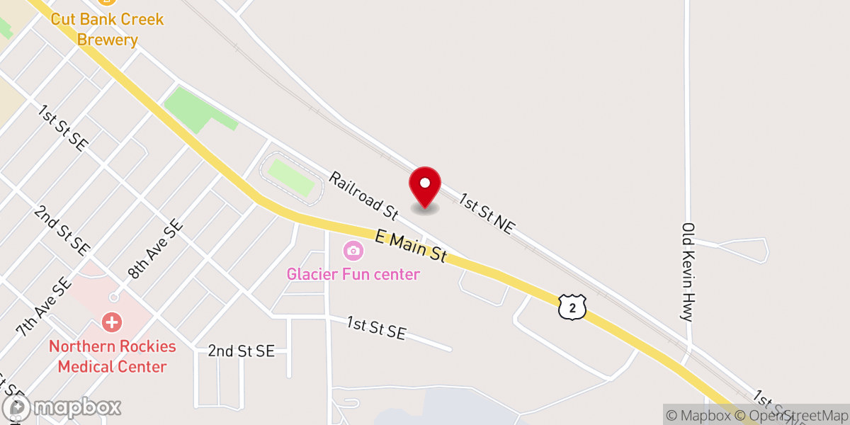 Map showing location of Glacier Gateway Inn Cut Bank