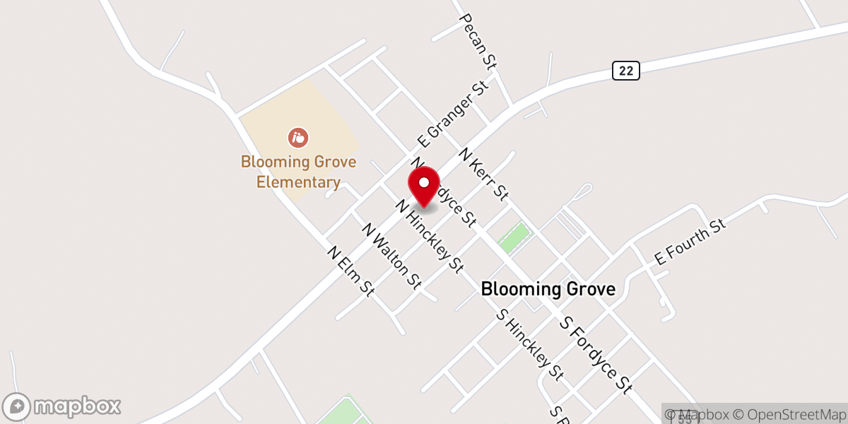 Map showing location of Blooming Grove Church of Christ