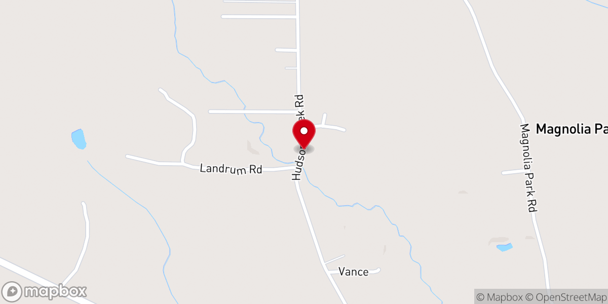 Map showing location of Hudson Creek Baptist Church