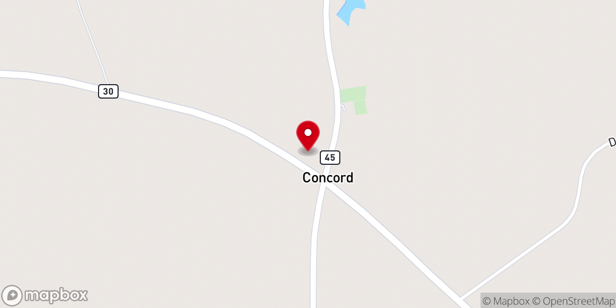 Map showing location of Concord United Methodist Church