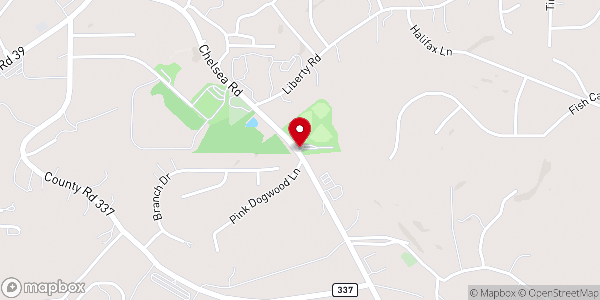 Map showing location of Chelsea Baseball Fields