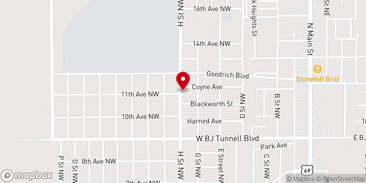 Map showing location of Northwest Baptist Church