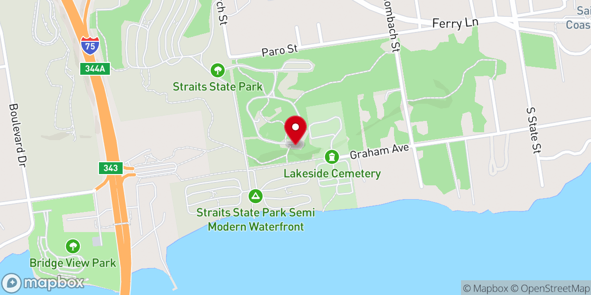 Map showing location of Scenic Overlook Mackinac Bridge