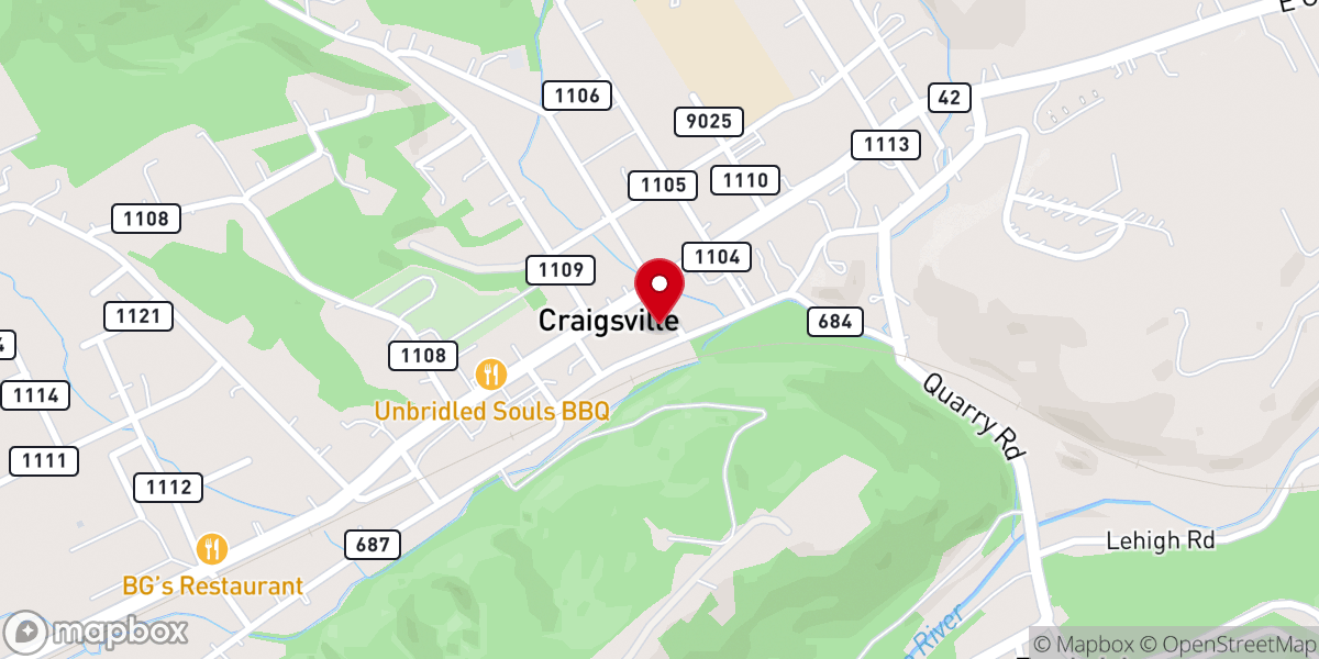 Map showing location of Craigsville Presbyterian Church