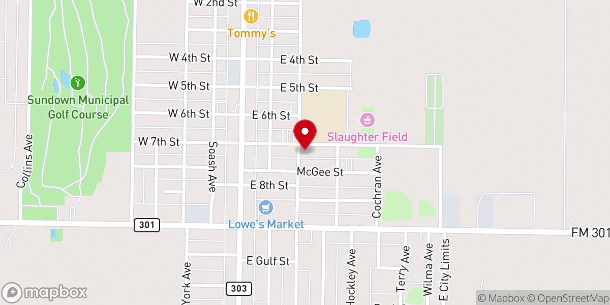 Map showing location of Sundown Church