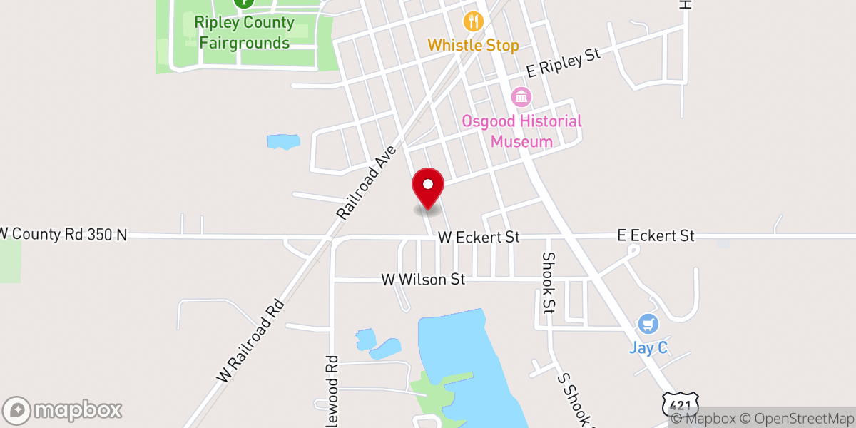 Map showing location of Bethany Baptist Church Osgood Indiana