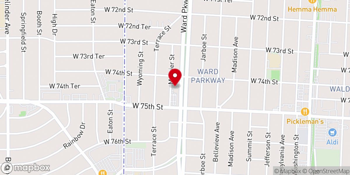 Map showing location of Ward Parkway Presbyterian Church