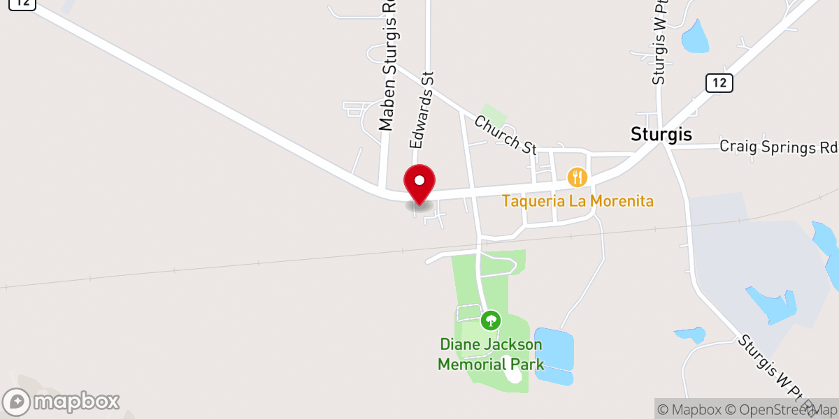 Map showing location of Sturgis Baptist Church