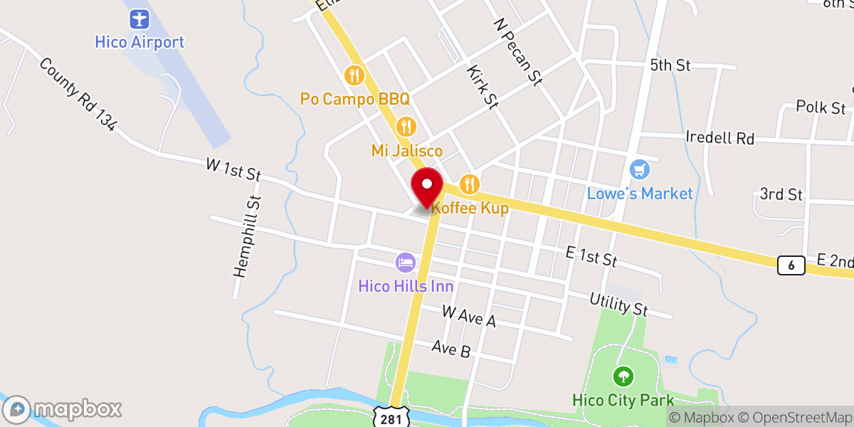 Map showing location of First United Methodist Church of Hico
