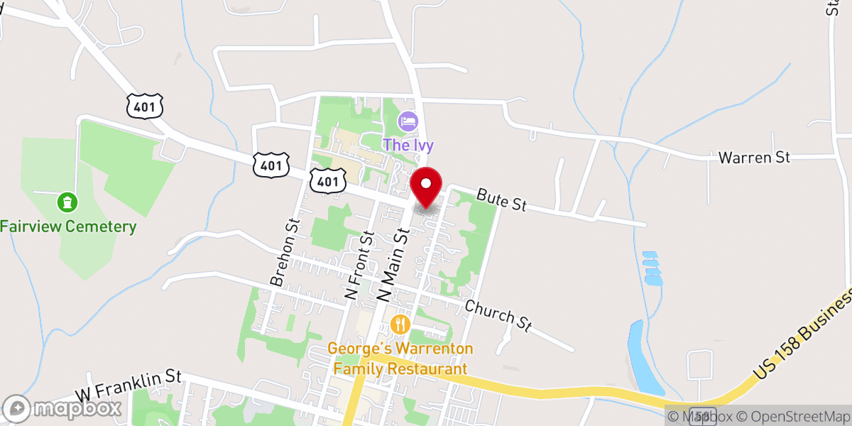 Map showing location of Warrenton Baptist Church