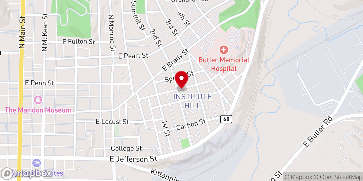 Map showing location of Butler City Church