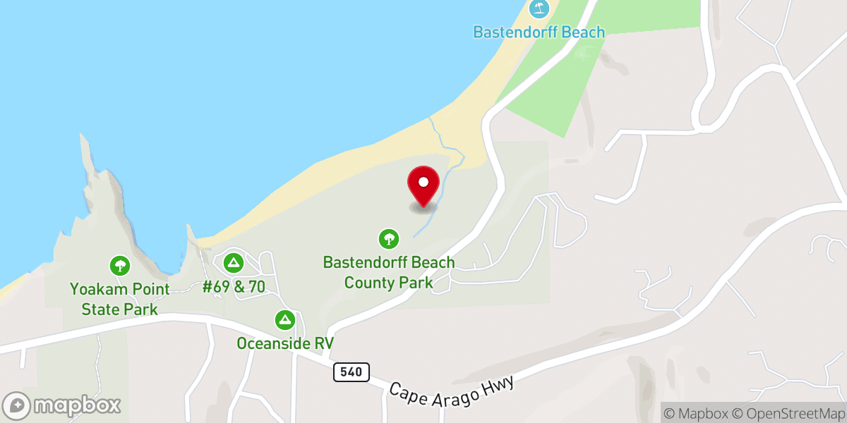 Map showing location of Bastendorff Camp Grounds