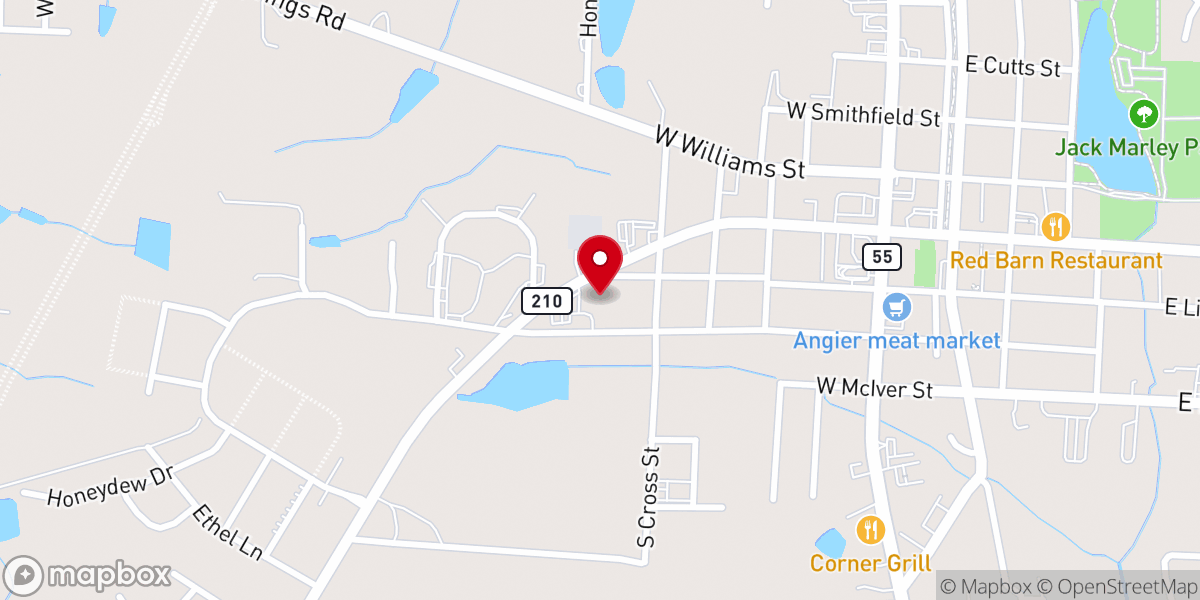 Map showing location of Angier Area Food Pantry - Food Distribution Center
