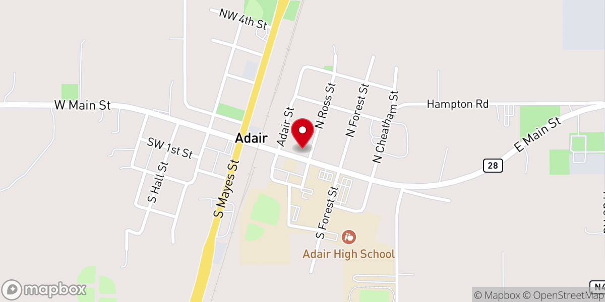 Map showing location of Adair Christian Church