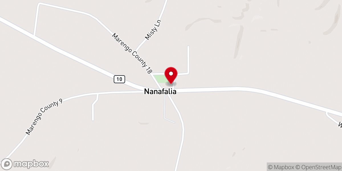 Map showing location of Nanafalia Baptist Church
