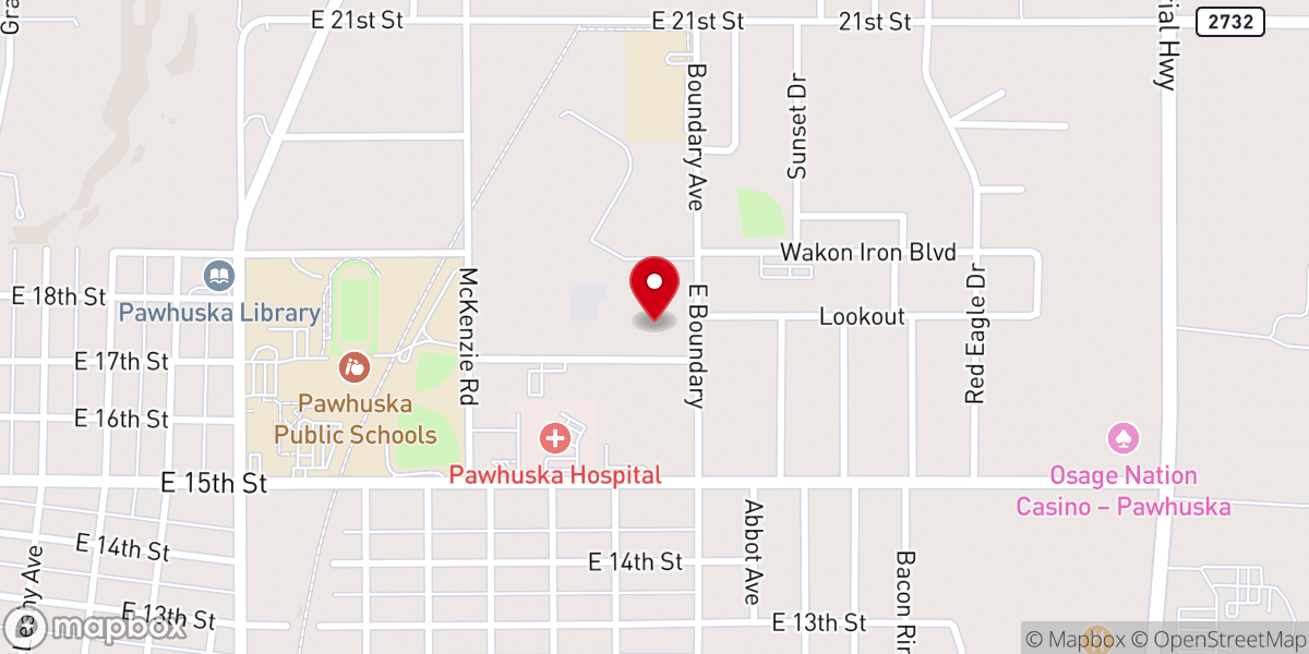 Map showing location of City Church Pawhuska