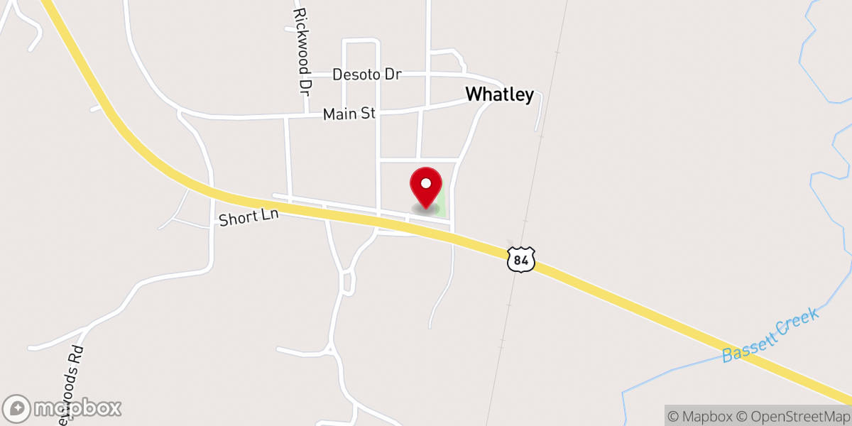 Map showing location of Whatley First Assembly of God Church