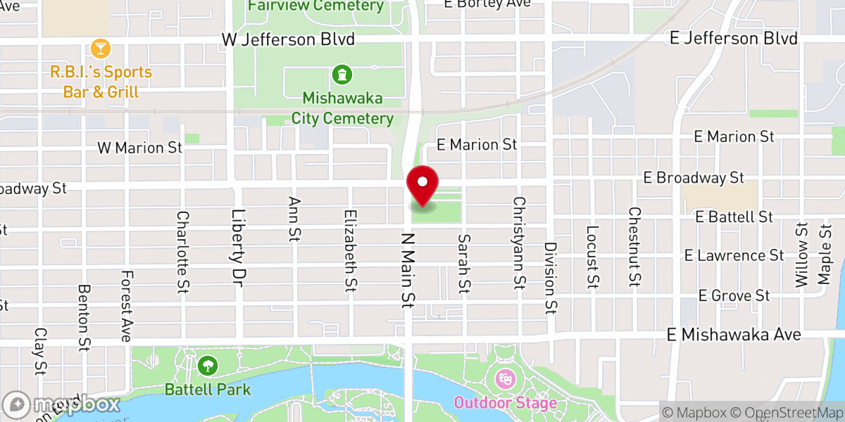 Map showing location of Crossroads Community Church Mishawaka