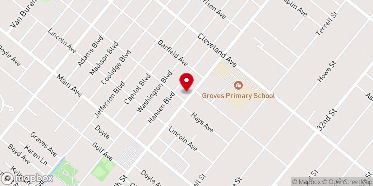 Map showing location of First Baptist Church of Groves
