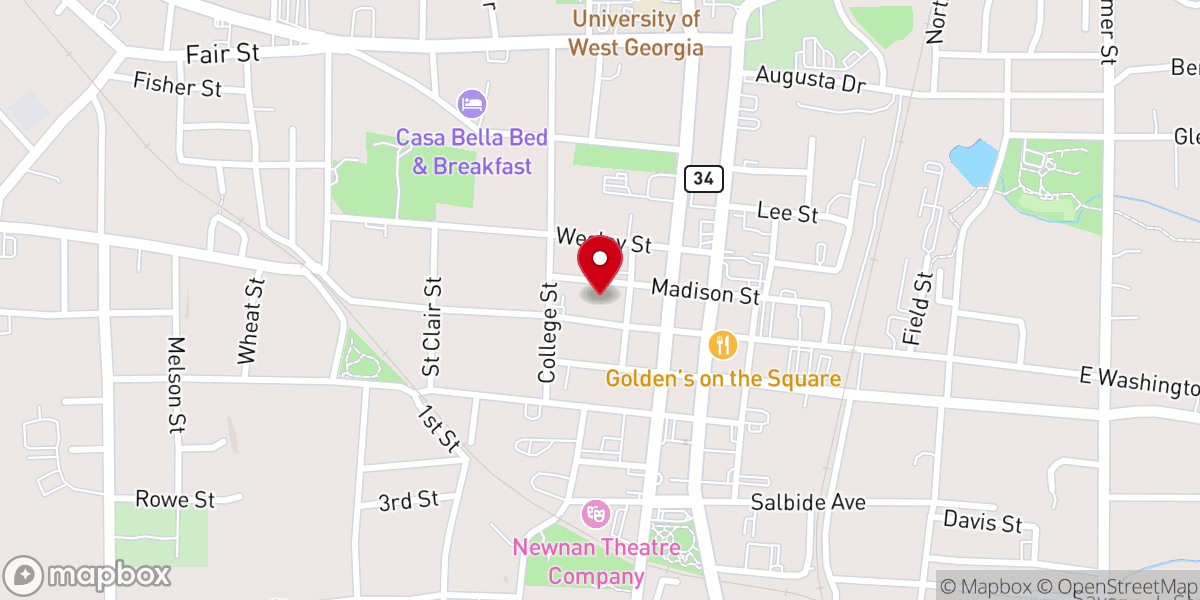 Map showing location of First Baptist Church of Newnan
