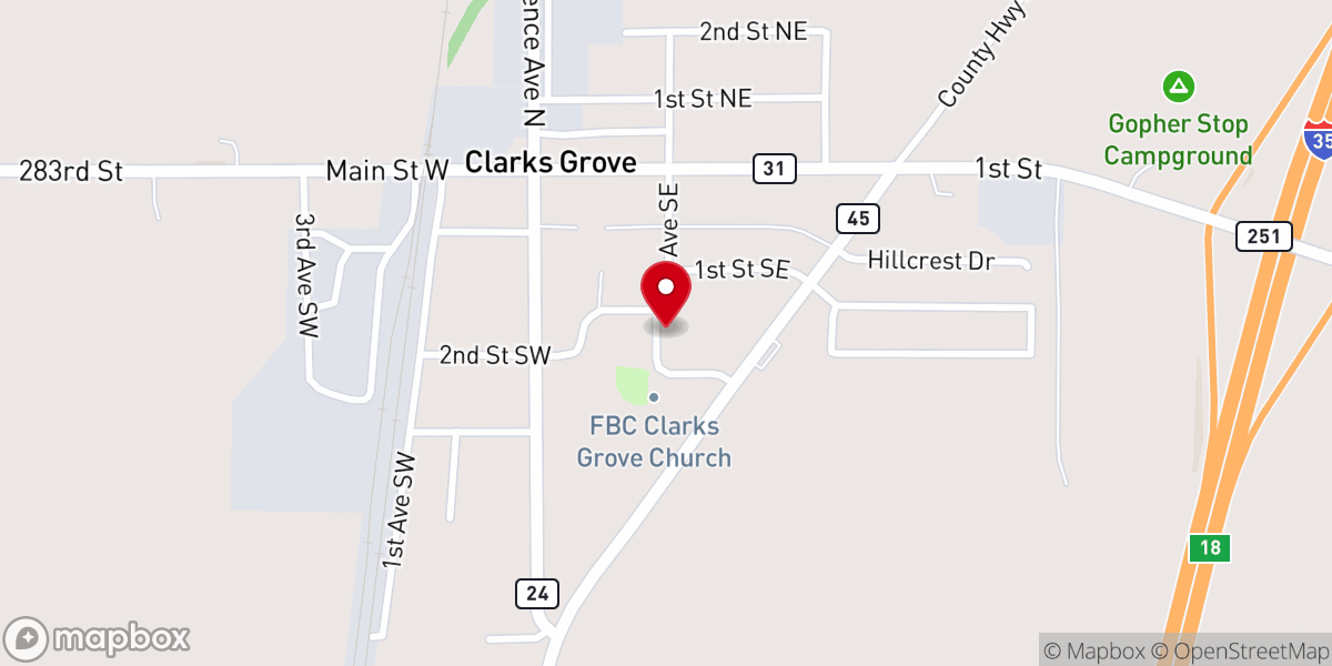 Map showing location of FBC Clarks Grove a Community Church