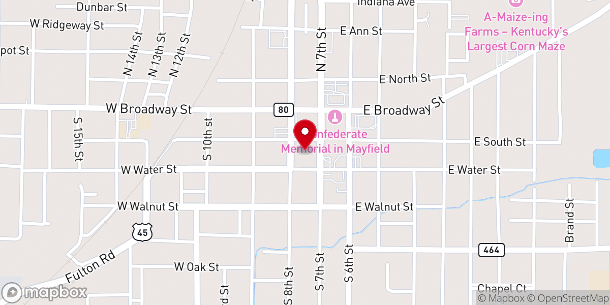 Map showing location of First Baptist Mayfield