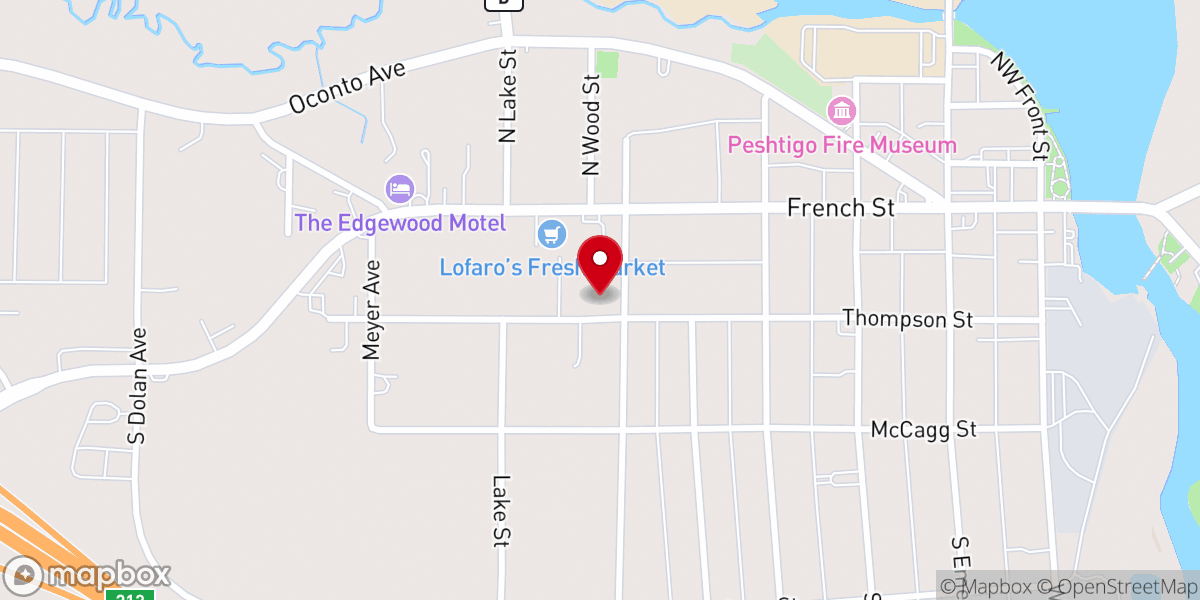 Map showing location of St. Mary Parish Peshtigo