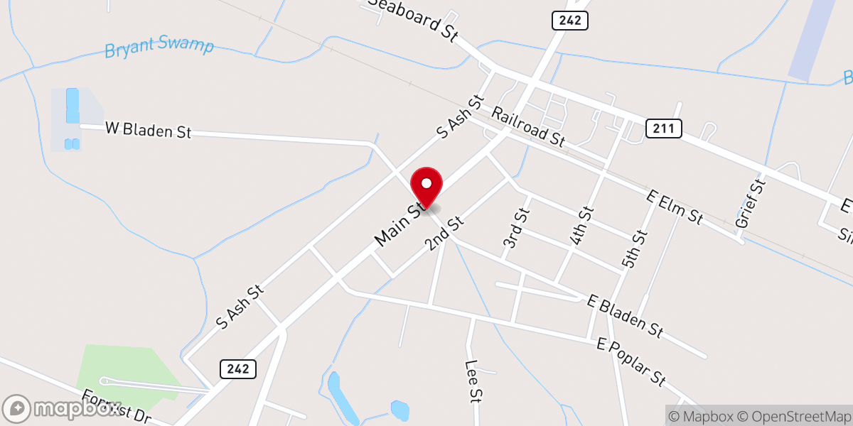 Map showing location of First Baptist Church