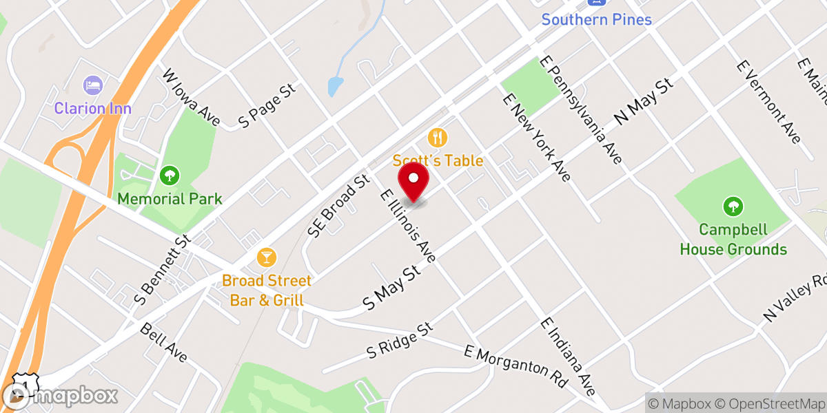 Map showing location of Grace Churhc of Southern Pines Inc