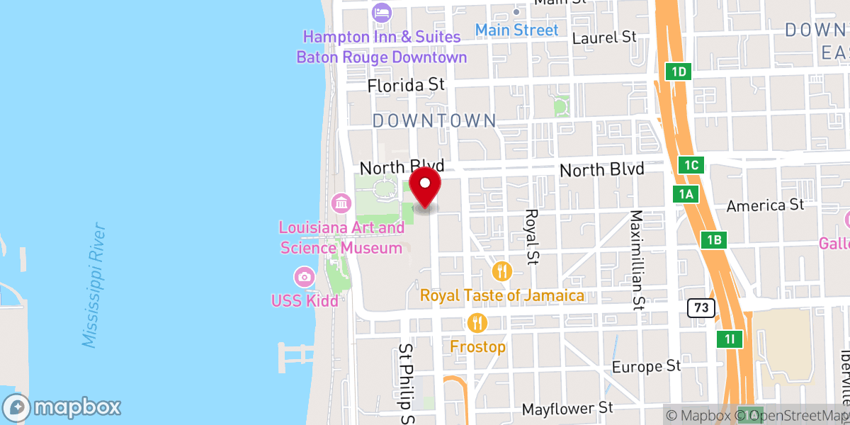 Map showing location of Baton Rouge City Hall