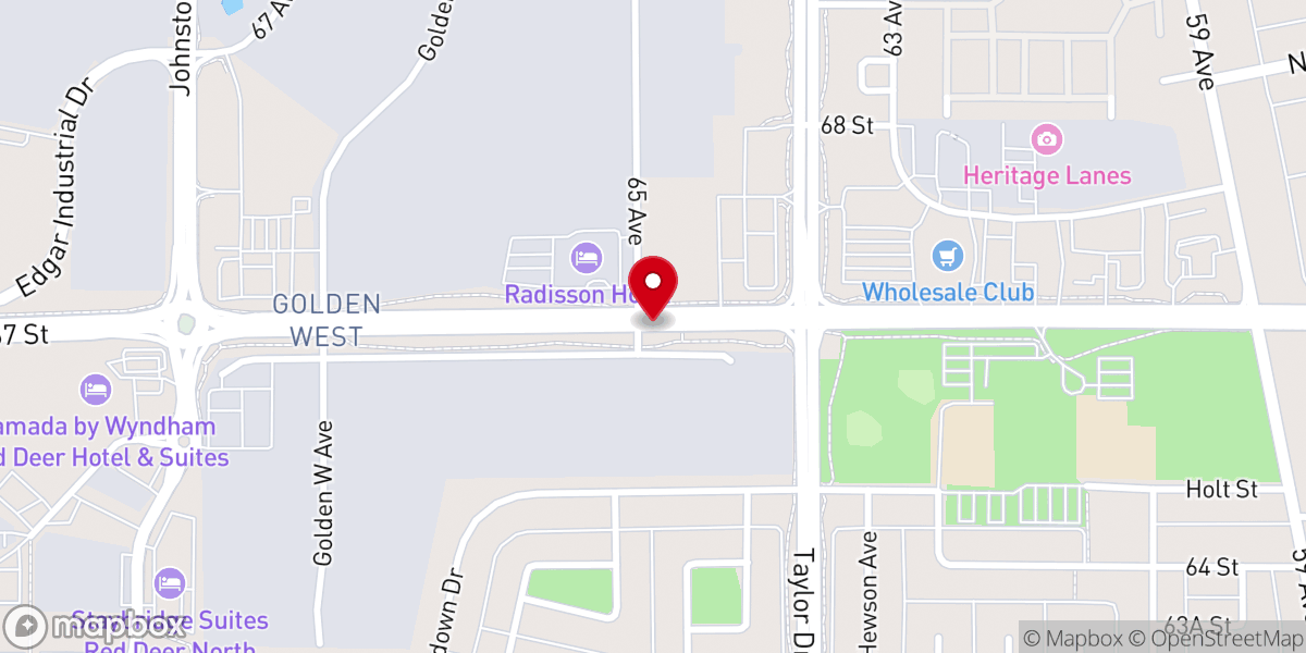 Map showing location of Christ's Corridor Red Deer - Building under renovation - Temporarily gathering at Impact Center 5833 53 Ave