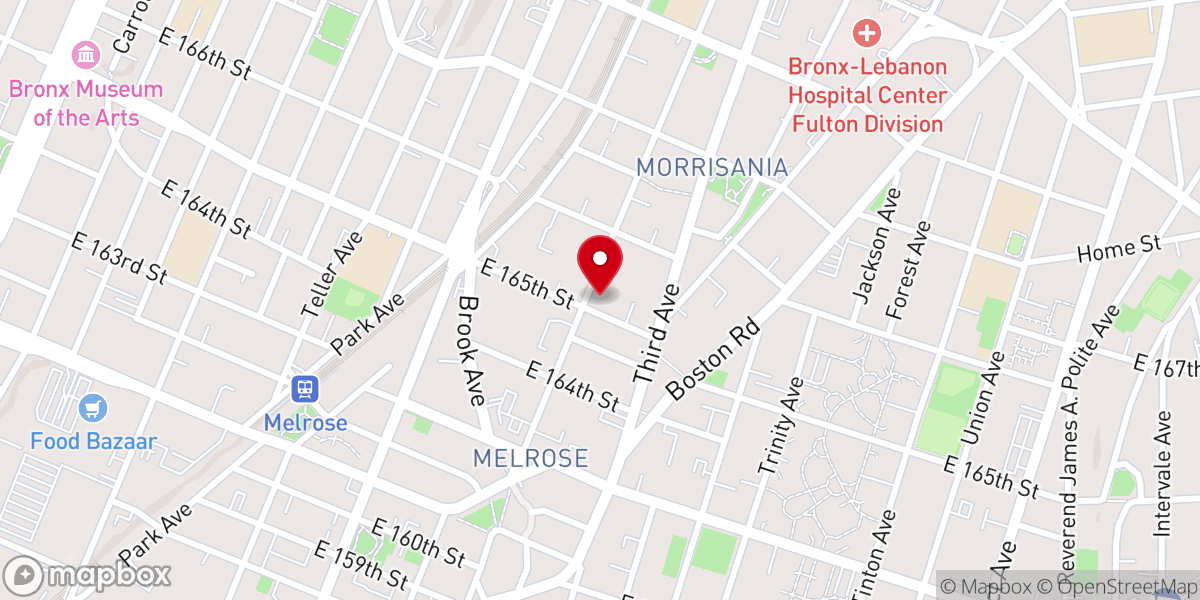 Map showing location of Bronx Refuge Church of Christ