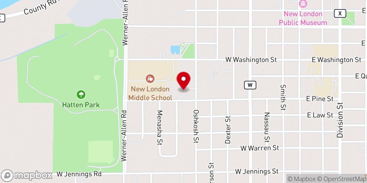 Map showing location of New London United Methodist Church