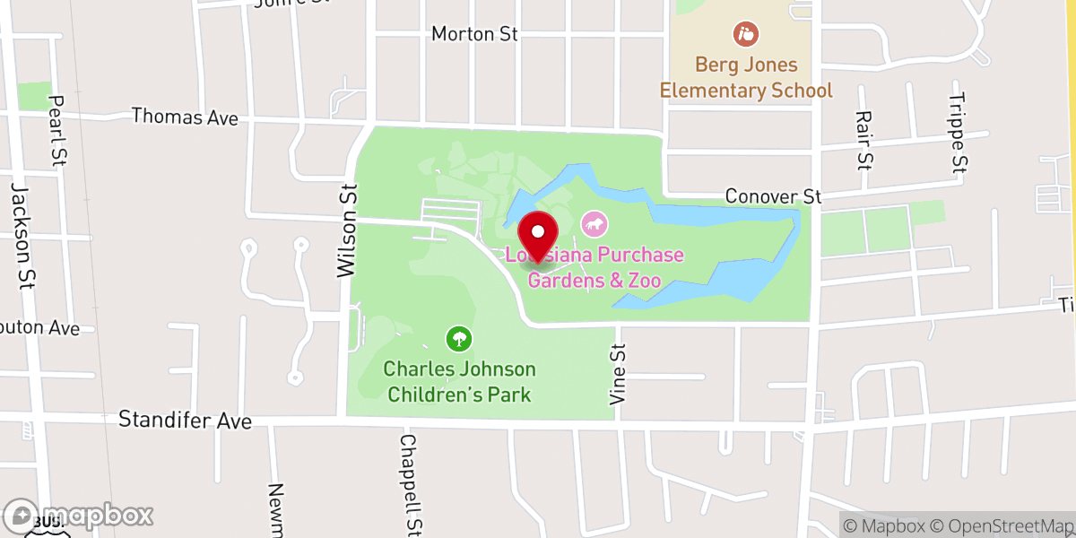Map showing location of Louisiana Purchase Gardens & Zoo