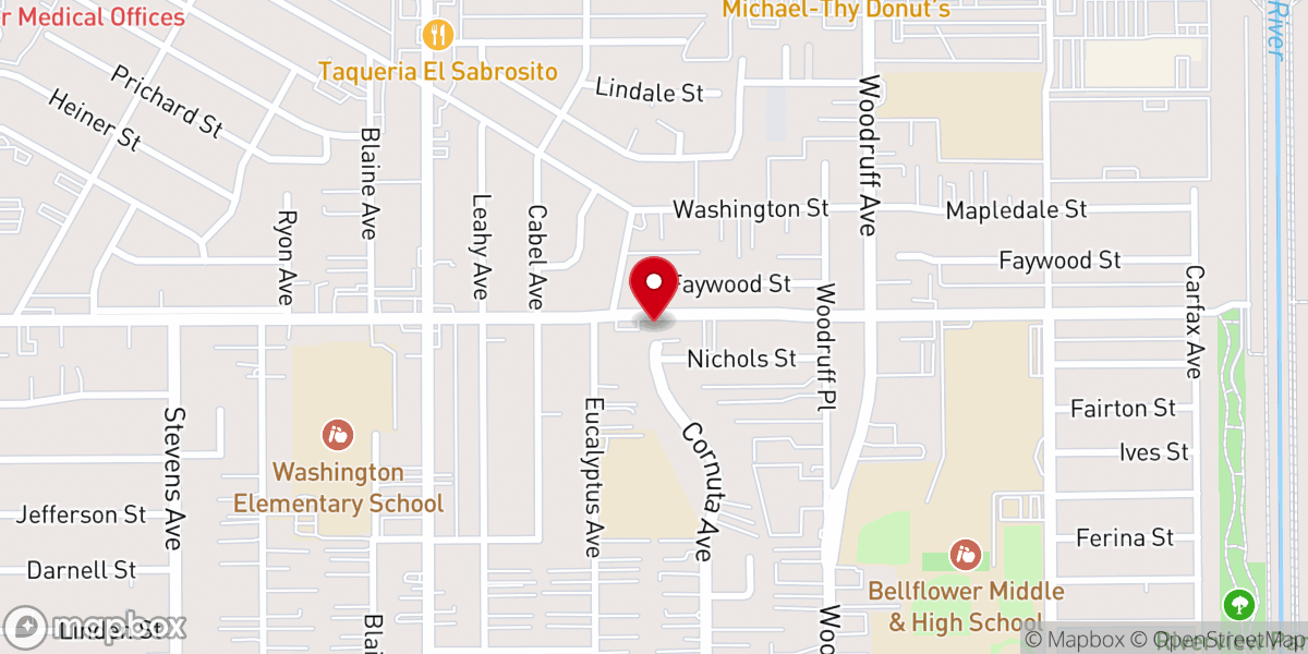 Map showing location of Bellflower Baptist Church (formerly Bethany Baptist Church)
