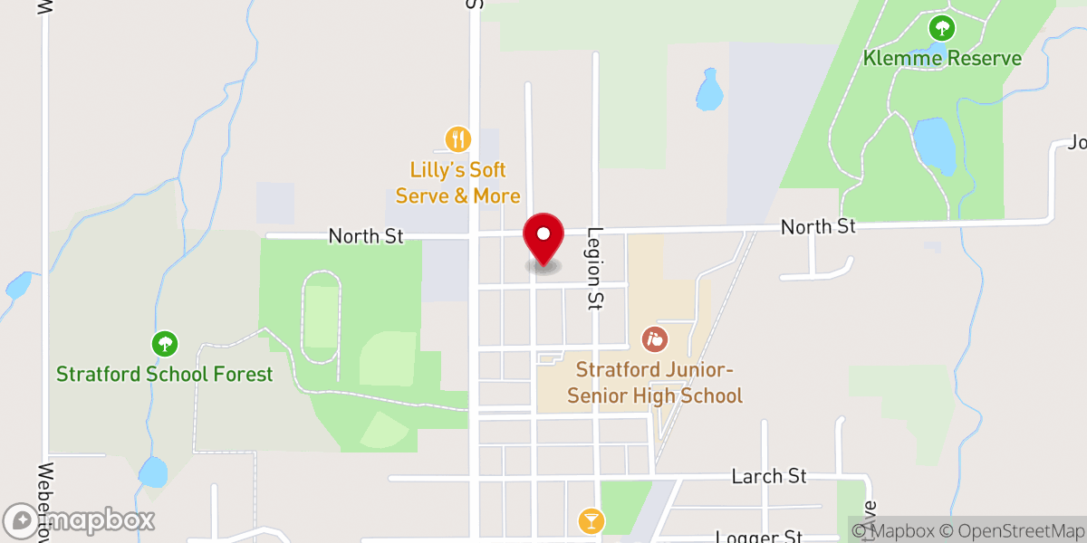 Map showing location of Zion Lutheran Church, Stratford, WI
