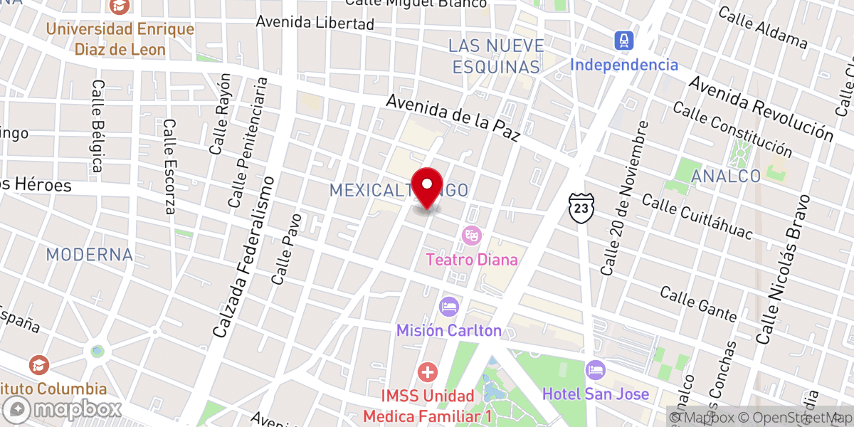 Map showing location of Parroquia de San Juan Bautista de Mexicaltzingo