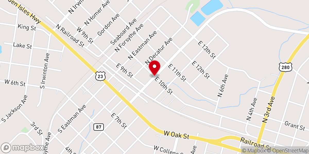 Map showing location of Glovers Grove Free Will Baptist