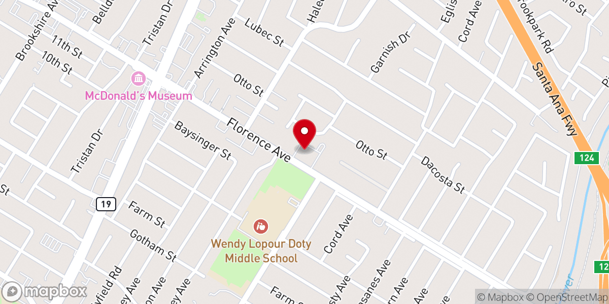 Map showing location of Light & Life Church Downey
