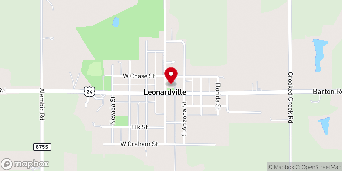 Map showing location of Leonardville Community Building