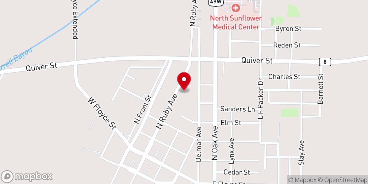 Map showing location of Ruleville Baptist Church